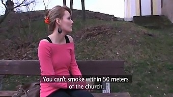 Meggie From Publicagent Engages In Sexual Acts For Money Near A Church, Captured On Camera