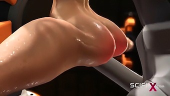 Eine Üppige Blondine Gibt Sich In Einer Futuristischen Forschungseinrichtung Extremer Intimität Mit Einer Künstlichen Intelligenz Hin.
