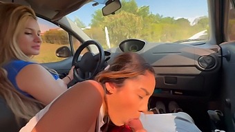 Two Amateur Girls Pleasure Me In Their Car And Take My Cum In Their Mouths